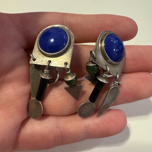 Vintage Artistic Sterling Silver and Lapis LazuliDangle Earrings 18.9g